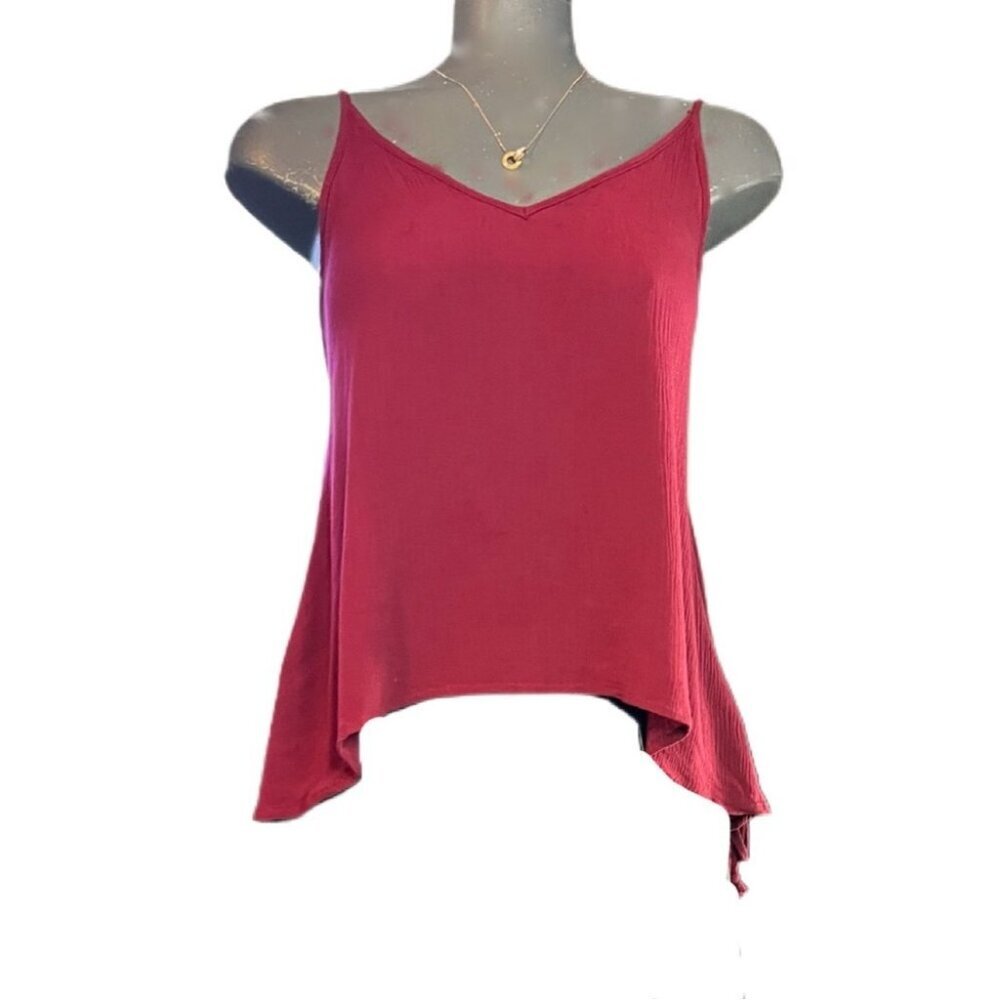 HARLOW Wine Asymmetrical Spaghetti Strap Flowy Tank Top With Side Ties  SIZE XS